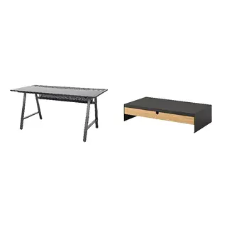 UTESPELARE/ELLOVEN set: gaming desk + monitor stand with drawer, black + anthracite, 160x80 cm