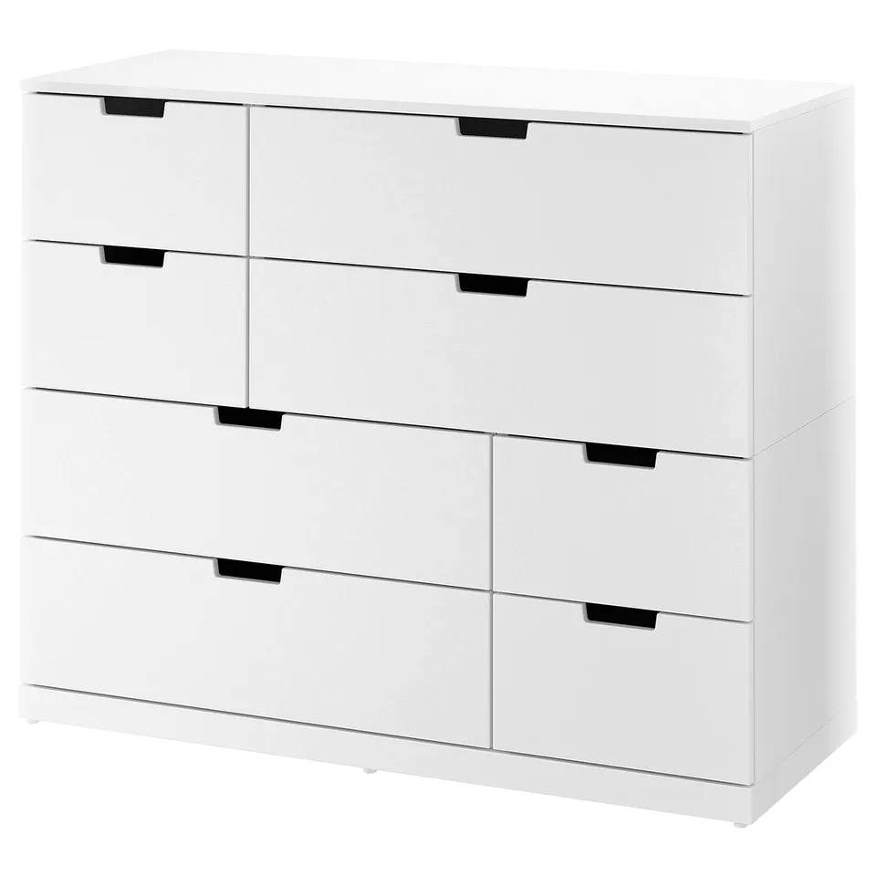 A white NORDLI 6-drawer chest. Modern design with black handles, a rectangular shape, and clean lines for easy placement.