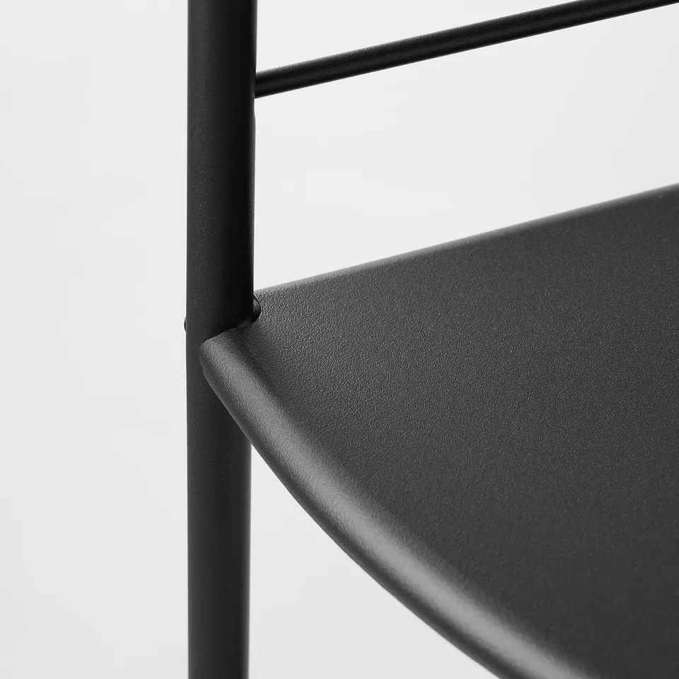 Black metal shelf with curved edge, part of FRÖSJÖN series. Durable and stylish design.