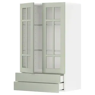 METOD / MAXIMERA wall cab w 2 glass doors/2 drawers, white/Stensund light green, 60x100 cm