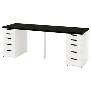 LAGKAPTEN / ALEX desk, black-brown/white, 200x60 cm