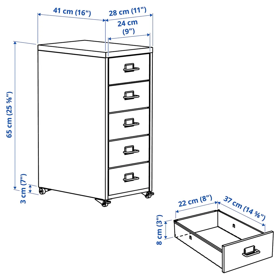 HELMER Drawer unit on castors, white, 28x65 cm