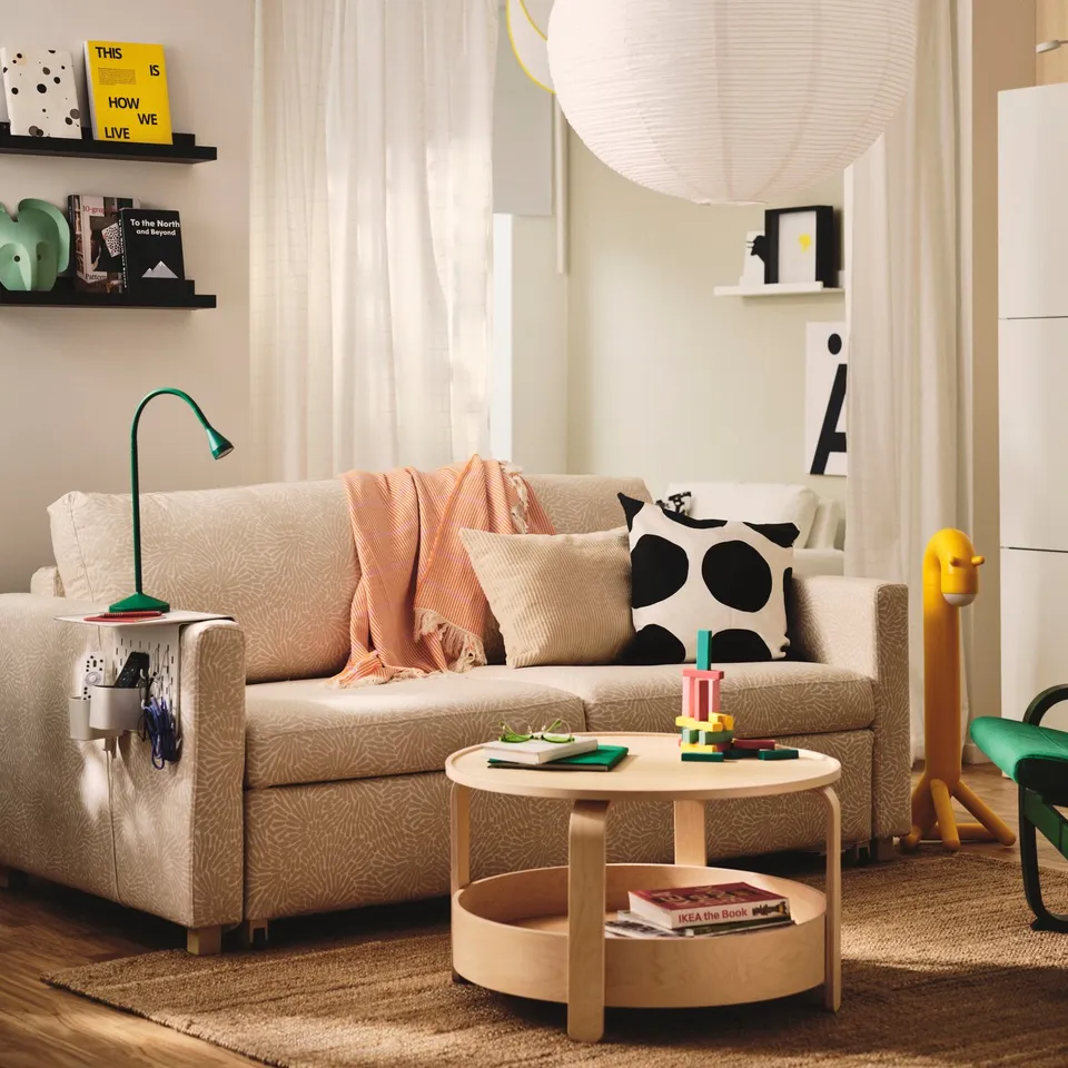SALTSJÖBADEN 2-seat sofa-bed, Vittangi light beige/white