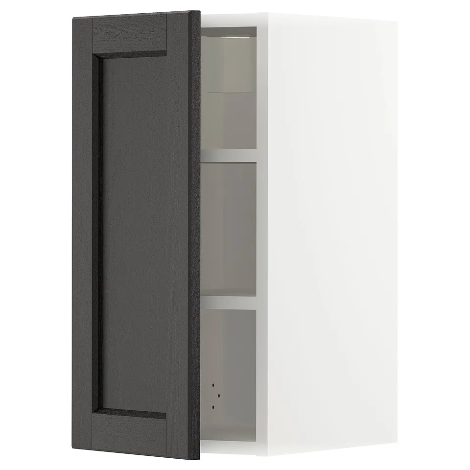 A dark grey METOD kitchen cabinet with adjustable shelves, featuring a modern design with clean lines.