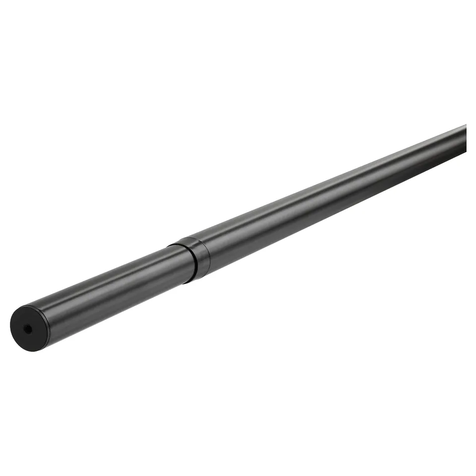 HUGAD black metal adjustable curtain rod, sleek and cylindrical, no finials.