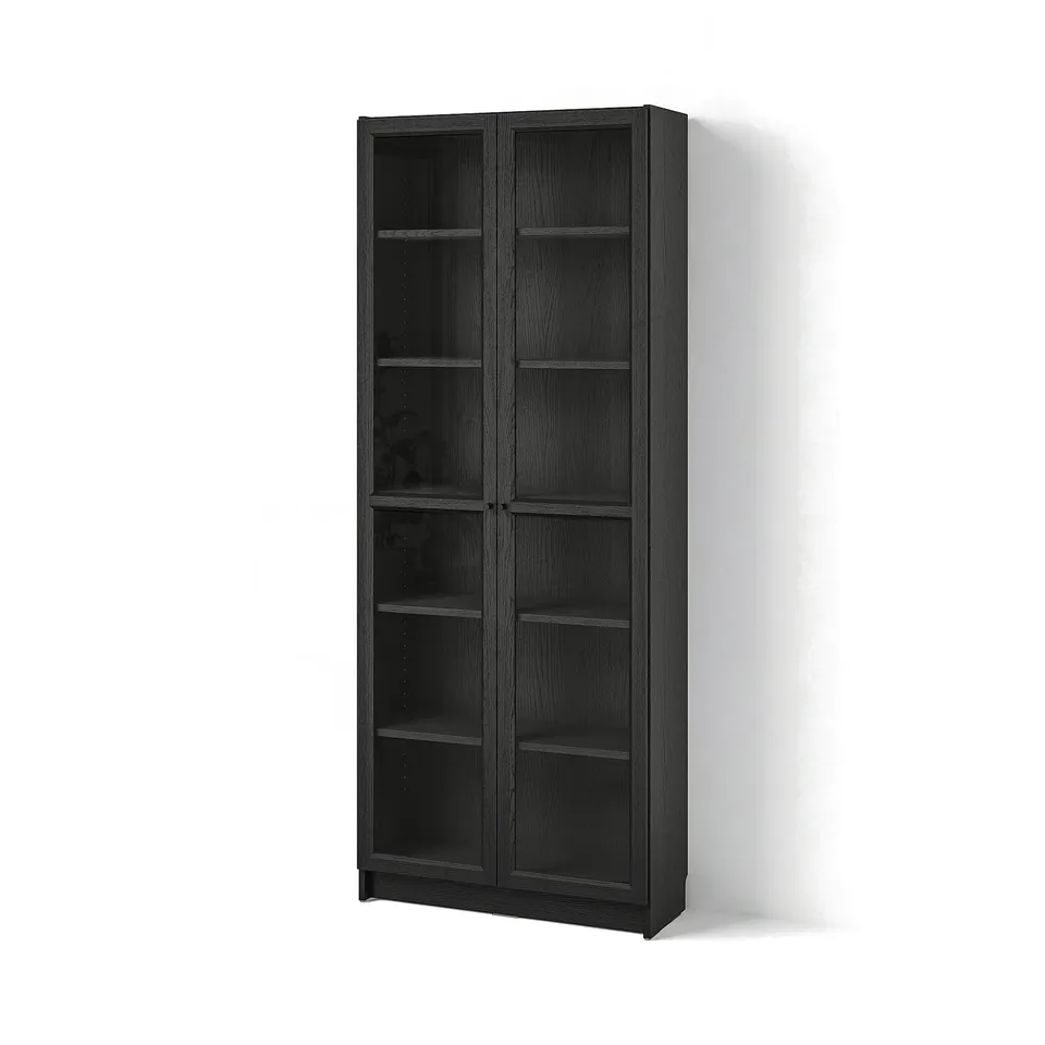 BILLY / OXBERG Bookcase with glass doors, black oak effect, 80x30x202 cm