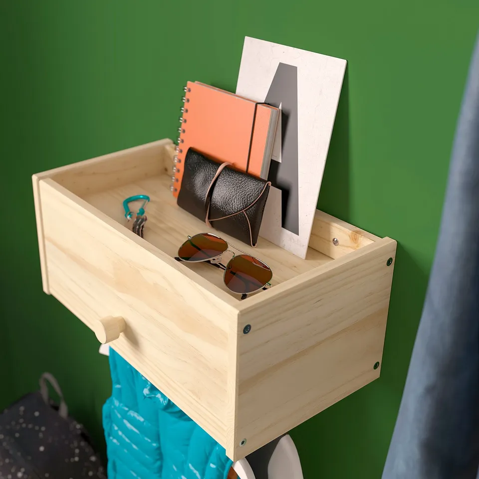RAGGBERG Coat rack with shelf, pine, 40x21x17 cm