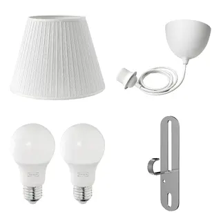 FÖRUT/HAVSDJUP/MYRHULT/SOLHETTA set: lamp shade + cord set + LED bulb E27 470 lumen + pendant/ceiling lamp hook, white + globe opal white, 42 cm