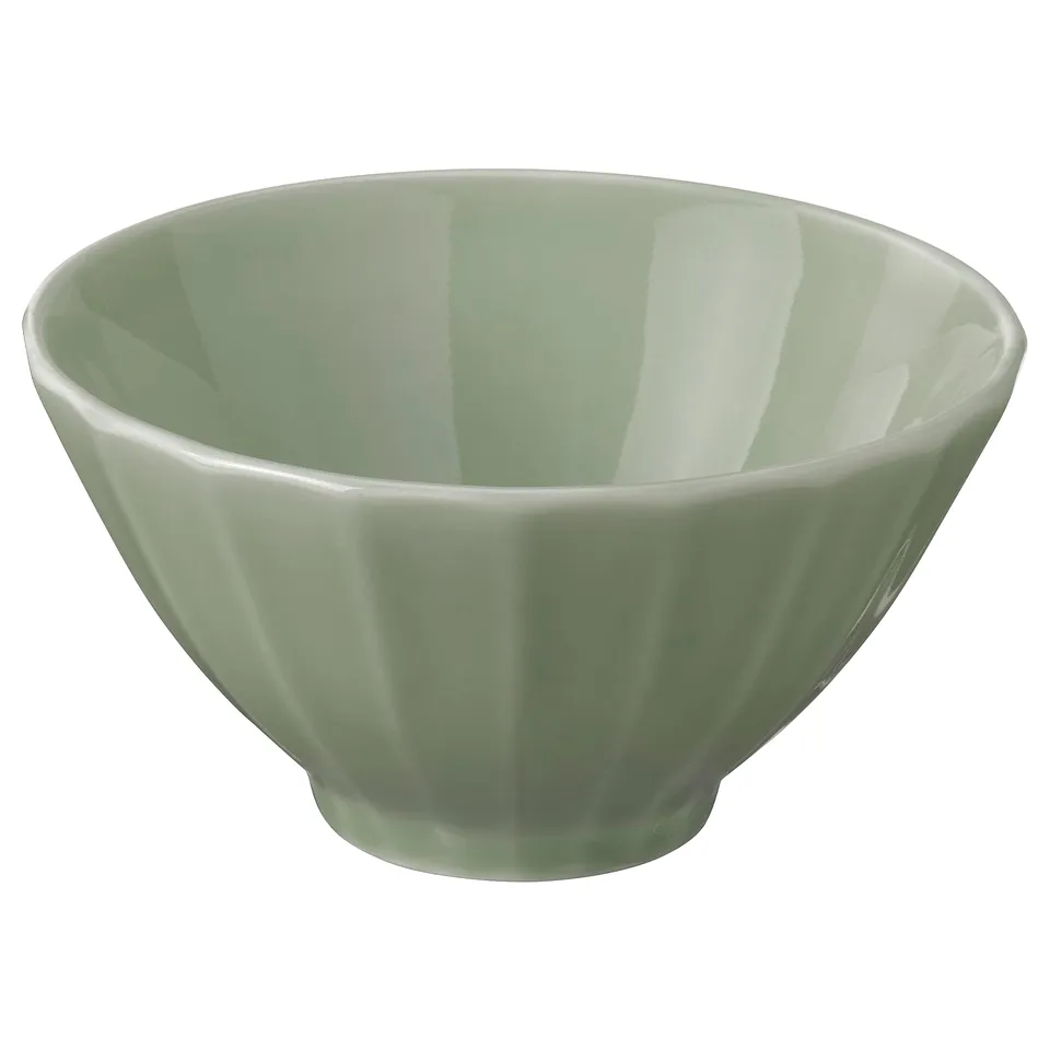 STRIMMIG, grey-green bowl, stoneware, simple, japanese-inspired design, crafted feel.