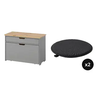 KALLSÖ/ÄNGSFRÄKEN set: storage bench + chair pad x2, grey + black/in/outdoor, 80x38x56 cm