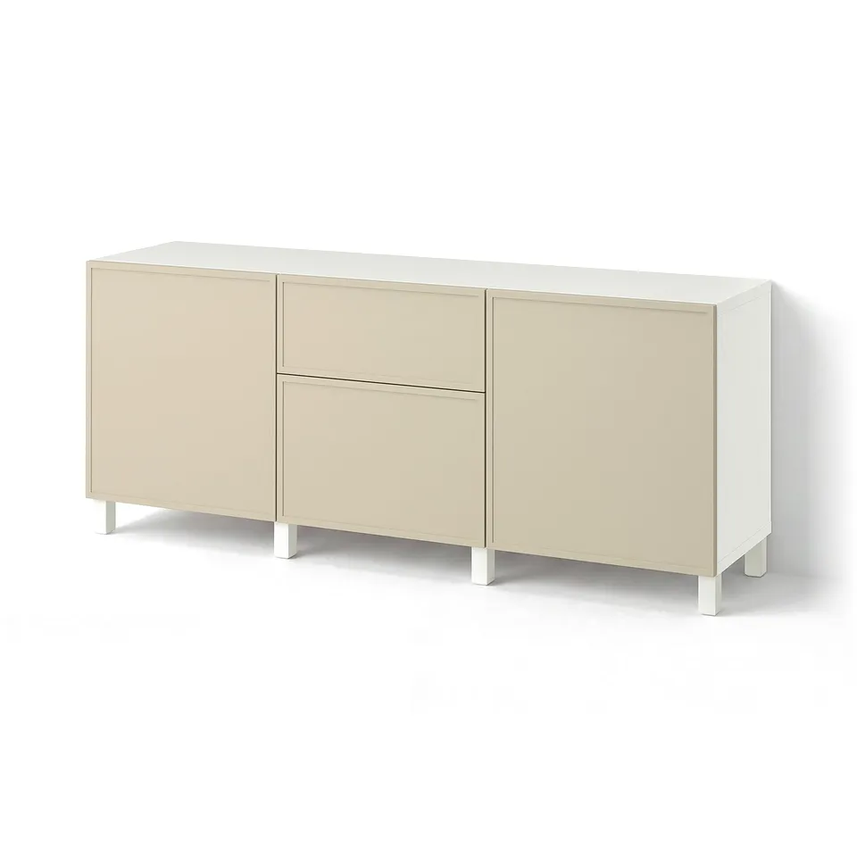 BESTÅ Storage combination with drawers, Krukmakare beige/Stubbarp white, 180x42x74 cm
