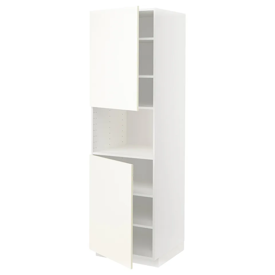 White METOD kitchen cabinet with two adjustable shelves, wall-mounted, minimalist design.