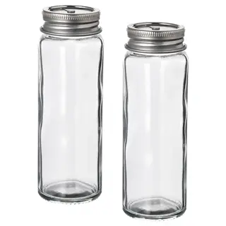 CITRONHAJ salt and pepper shakers, clear glass/stainless steel, 12 cm