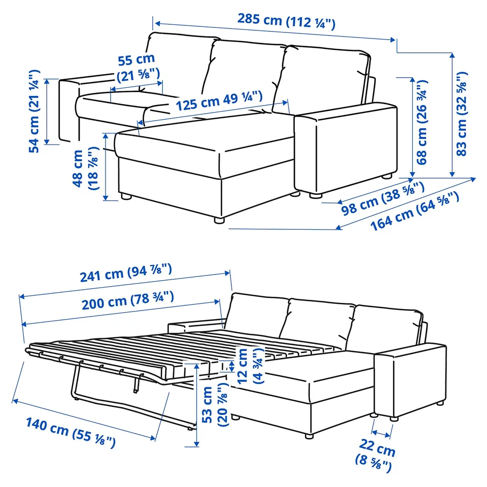 Illustration with measurements for the product: VIMLE.