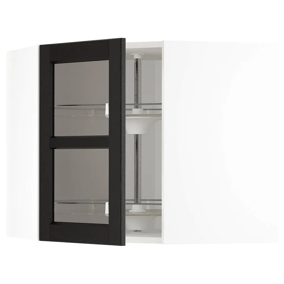Modern black stained glass door kitchen cabinet with adjustable shelves.