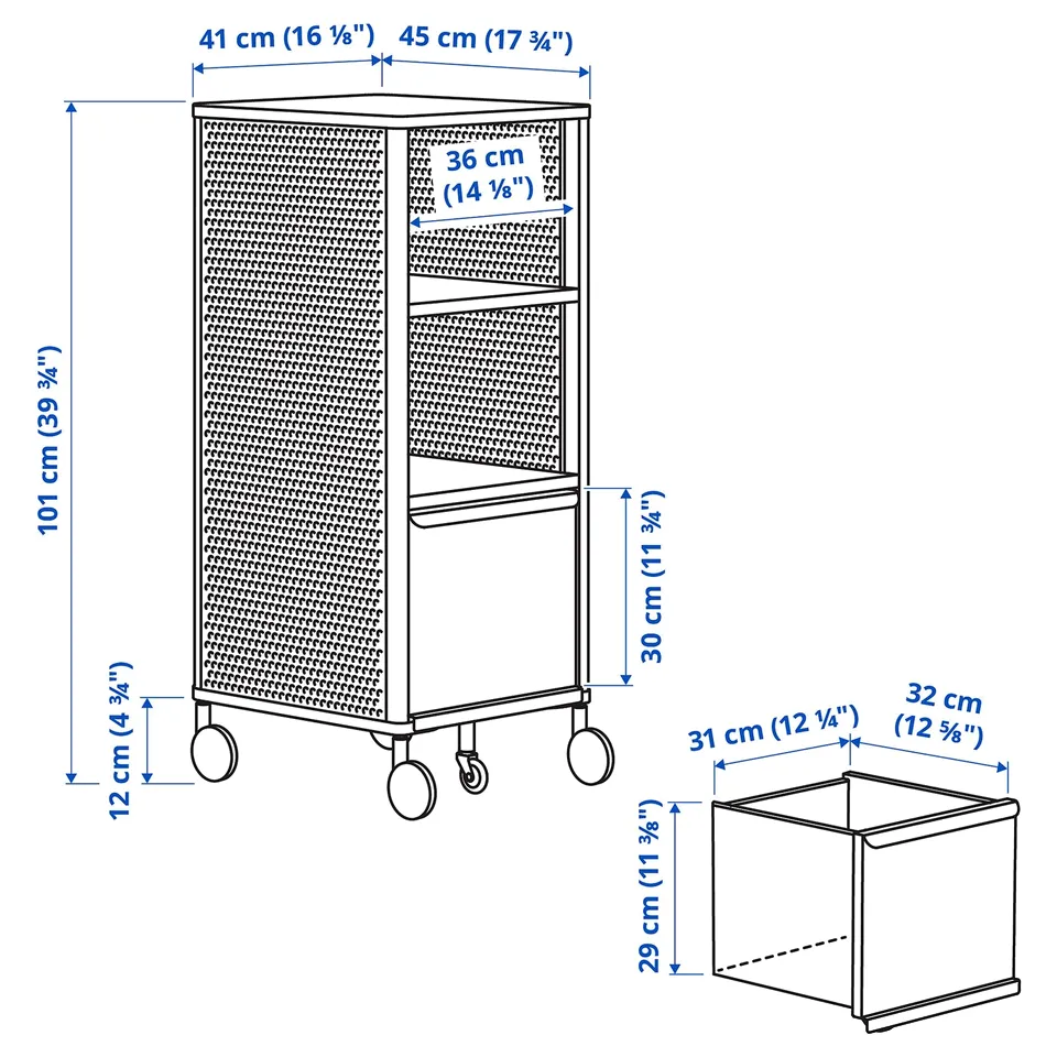 Illustration with measurements for the product: BEKANT.