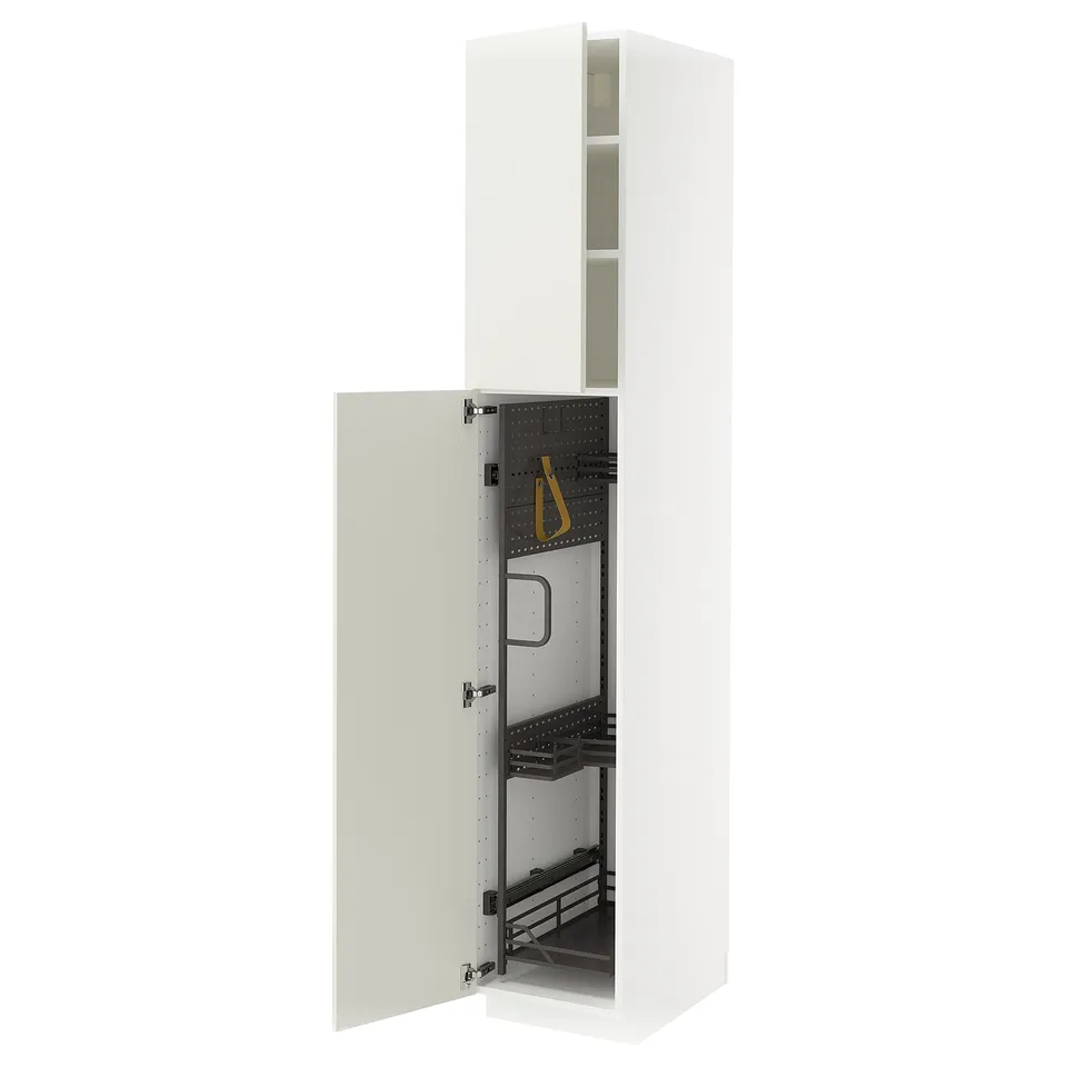 METOD white kitchen cabinet, slim design, two doors, one adjustable shelf, pull-out organiser.