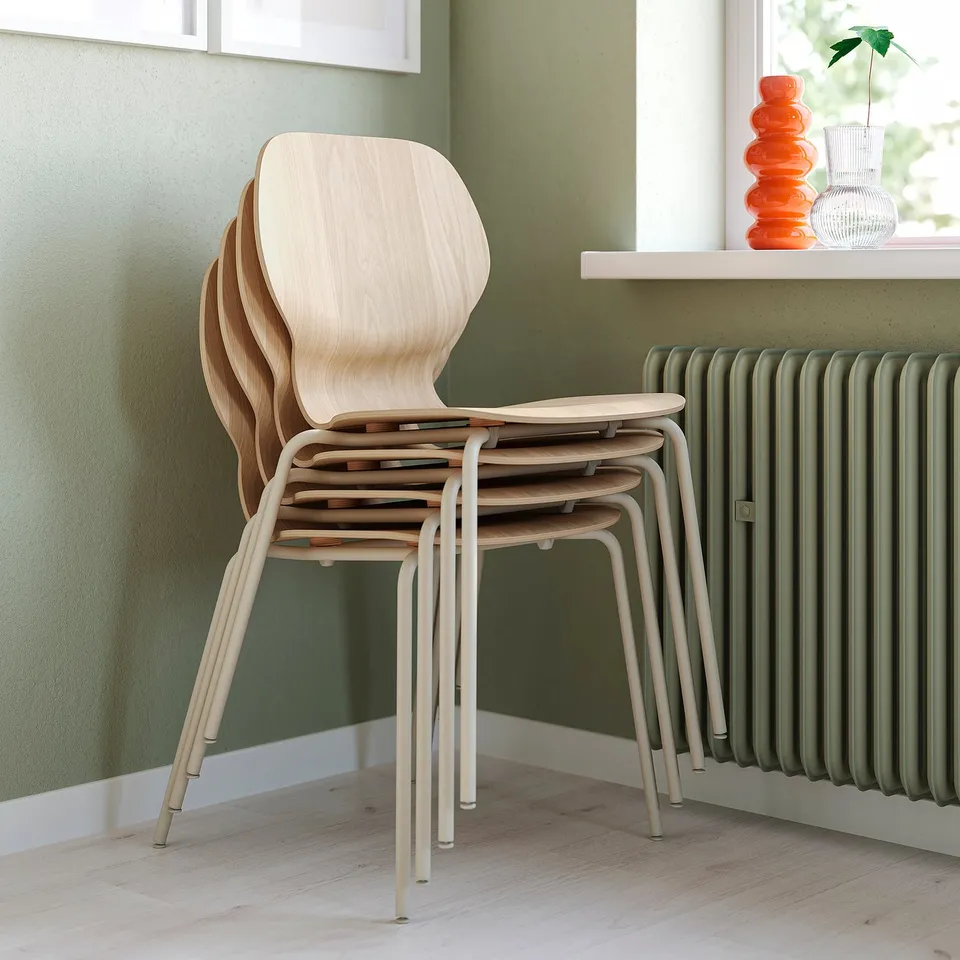 SKÅLSTA Chair, oak veneer/tubular metal/light grey-beige