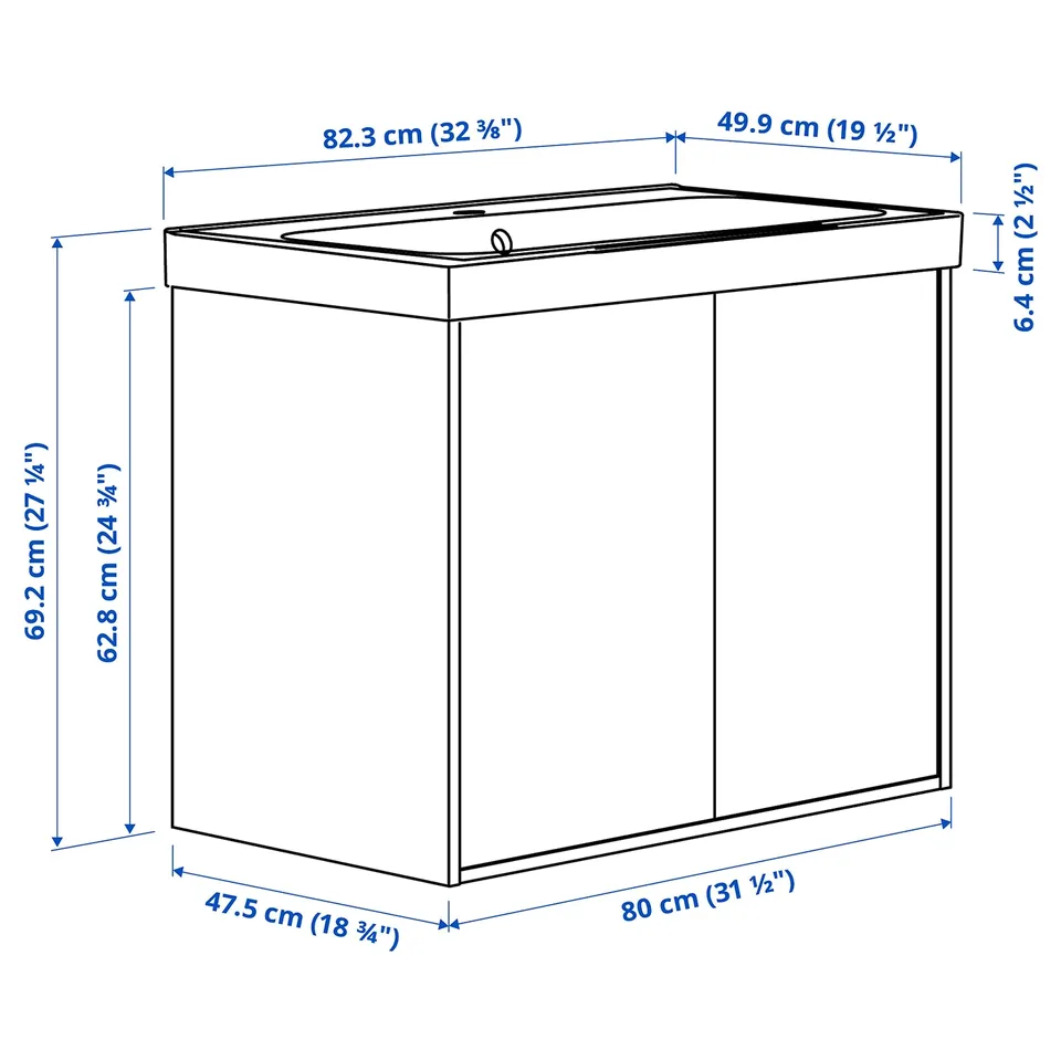 Illustration with measurements for the product: HAVBÄCK.