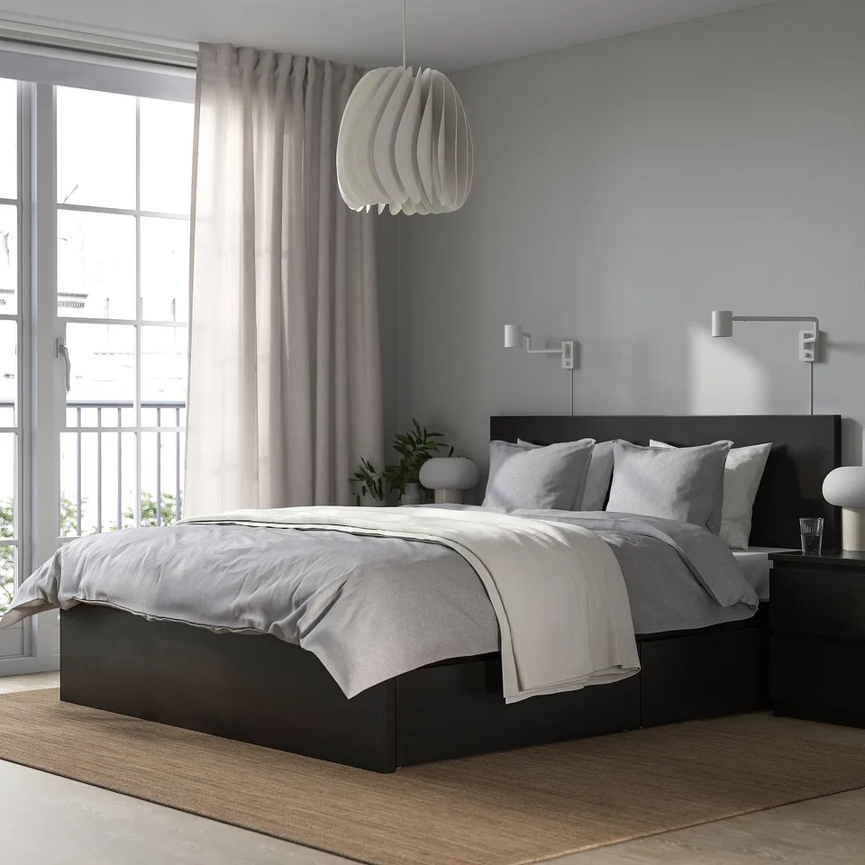 part: MALM bed frame, high, w 2 storage boxes