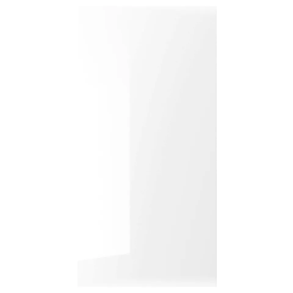 A sleek, white RINGHULT kitchen cabinet door with a glossy finish, modern and clean lines.