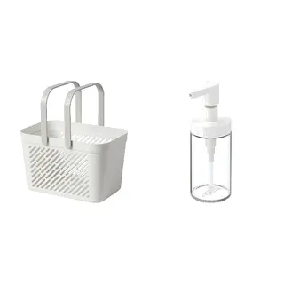 RÅNEN/TACKAN set: basket + soap dispenser, white/grey + white, Length 27 x Width 18 x Height 17 cm