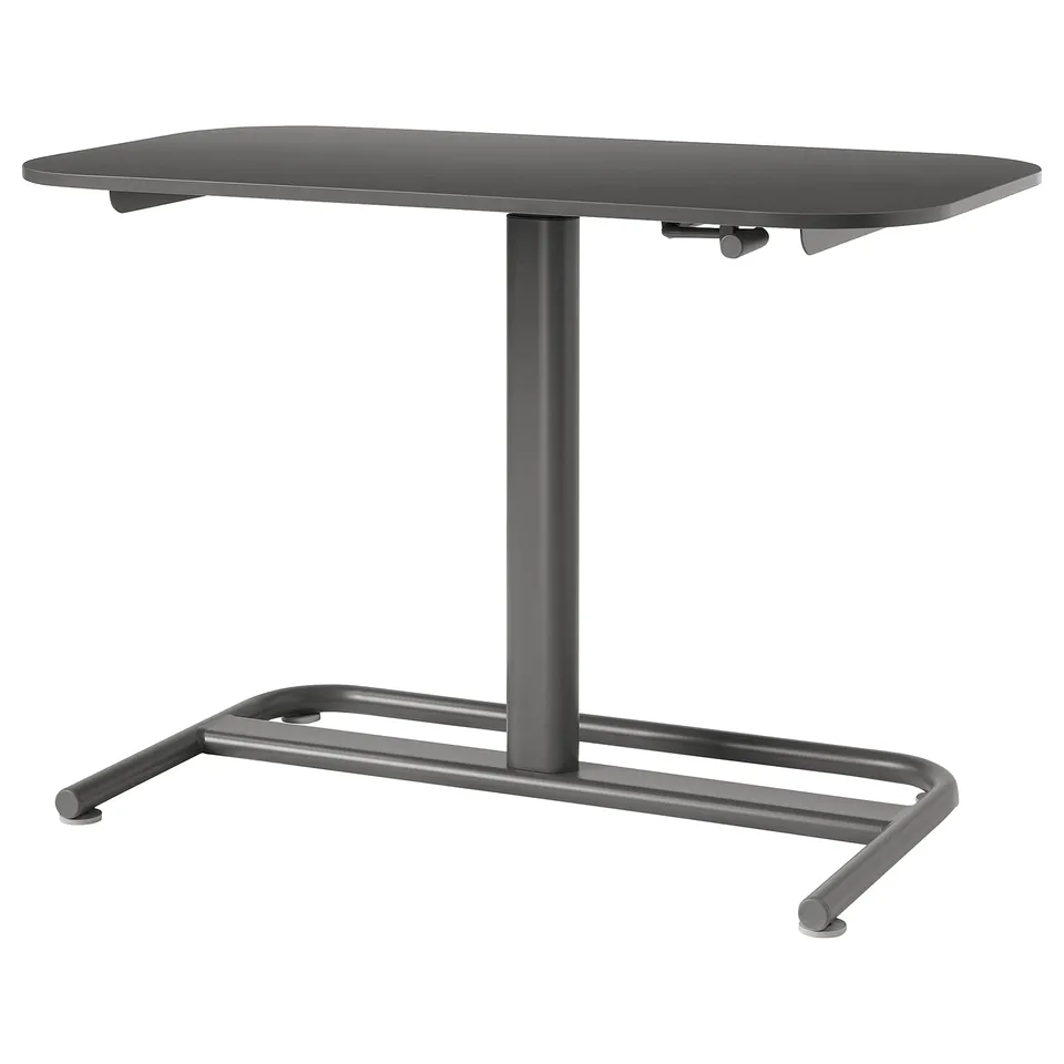 SEGRARE sit/stand desk, black, minimalist design, adjustable height with crank handle, perfect for home offices.