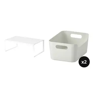 UPPDATERA/VARIERA set: shelf insert + box x2, white, 45.5x29x16 cm