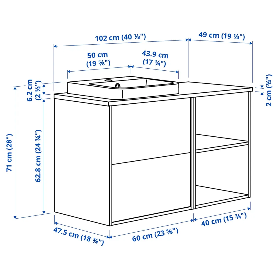 Illustration with measurements for the product: HAVBÄCK.
