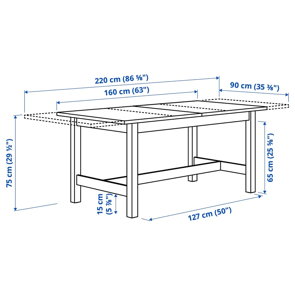 KARSKÄR / HÖGVED Table and 6 chairs, rubberwood/birch veneer, 160/220x90 cm