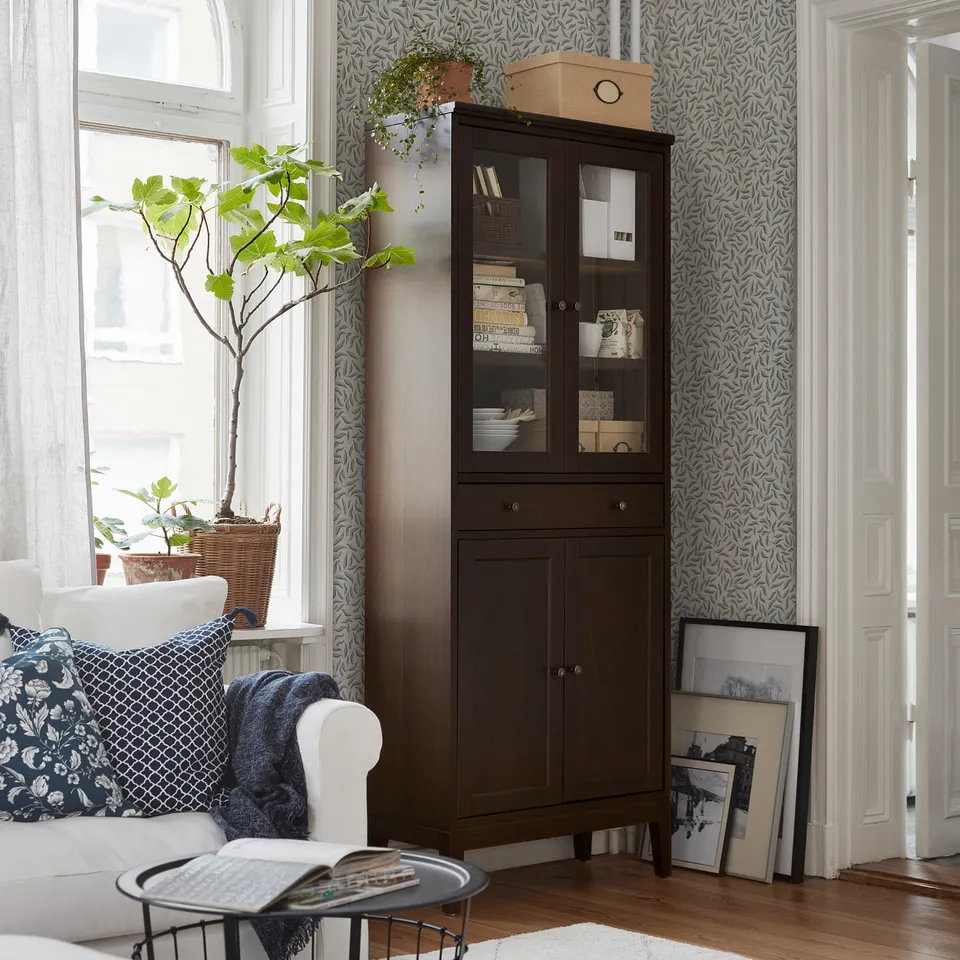 part: IDANÄS high cabinet w gls-drs and 1 drawer