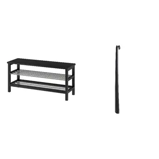 OMTÄNKSAM/TJUSIG set: bench with shoe storage + shoehorn, black + anthracite, 108x34x50 cm