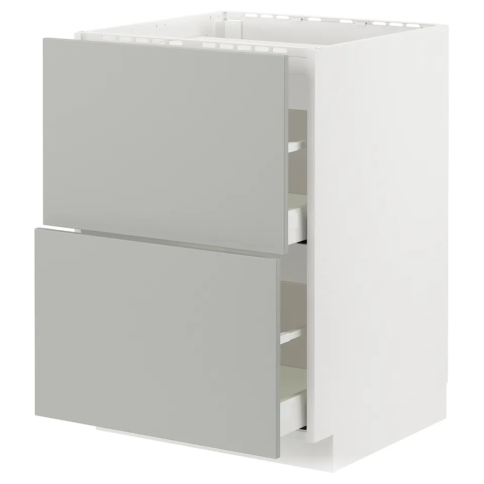 Light grey ikea METOD cabinet with two drawers.