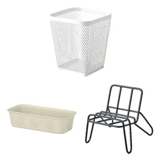 DRÖNJÖNS/KRUBBET/NOJIG set: pen cup + organiser + holder for mobile phone, white + plastic/beige + black, Height 11 x Length 10 x Width 10 cm