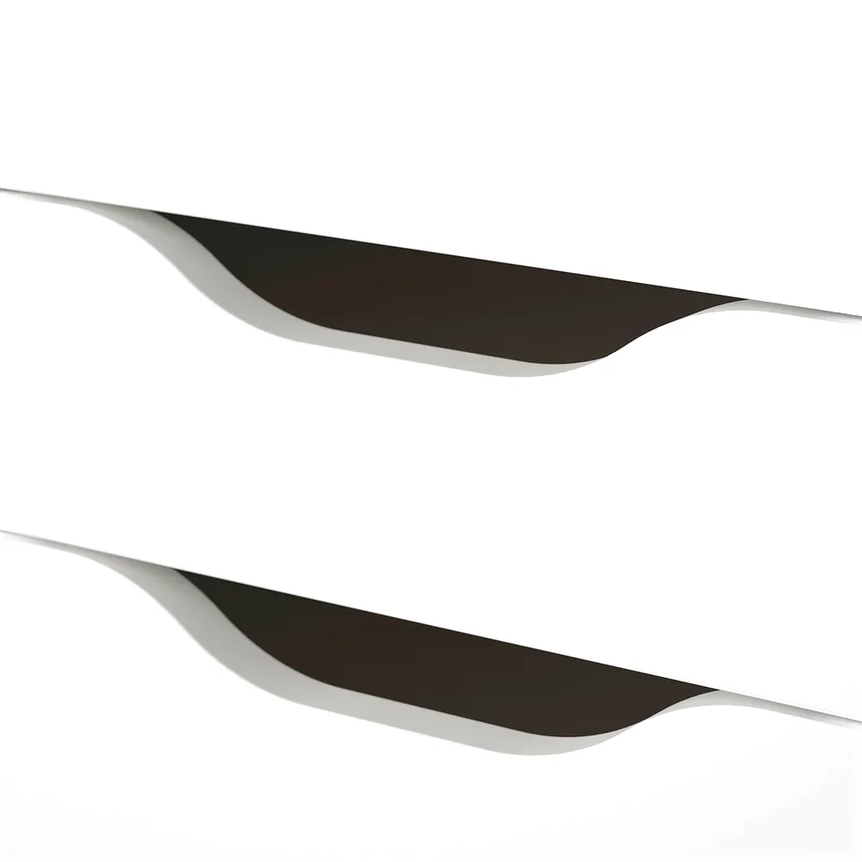 Modern white drawer unit with sleek, curved handles. High-quality finish, clean design.
