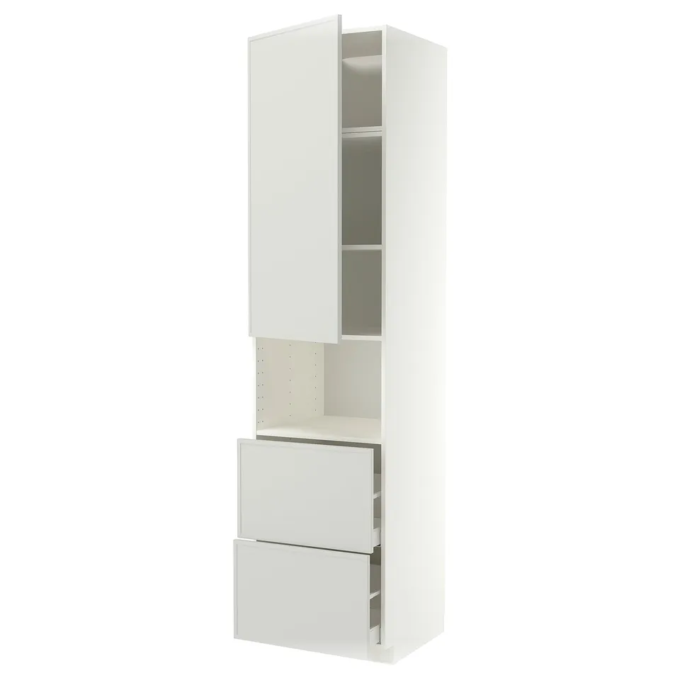 METOD / MAXIMERA Hi cab f micro w door/2 drawers, white/Aspudden light grey, 60x60x240 cm