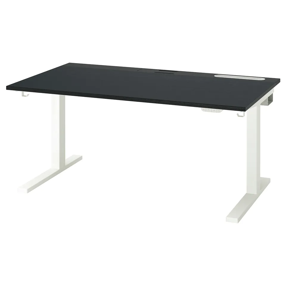 MITTZON desk in black, white legs, modern, adjustable height.