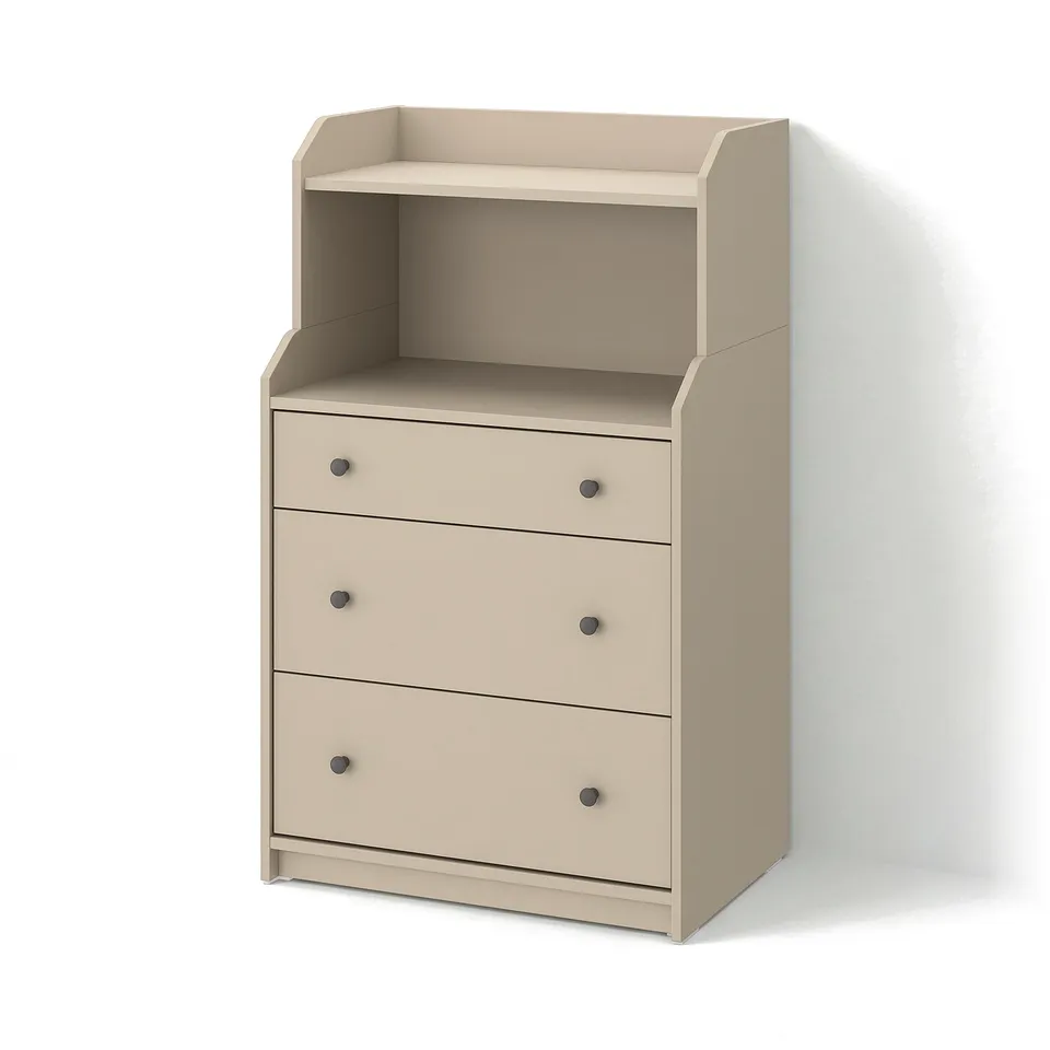 part: HAUGA chest of 3 drawers with shelf