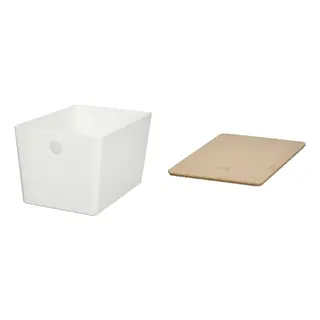 KUGGIS set: box + lid, white + bamboo, 18x26x15 cm