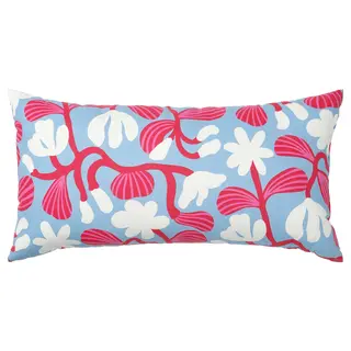 SANDMOTT cushion, light blue/bright red, 30x58 cm