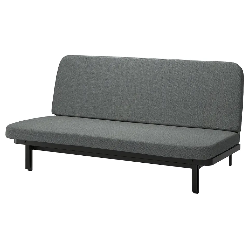 NYHAMN grey sofa-bed, modern design, dark metal legs, convertible with click mechanism.