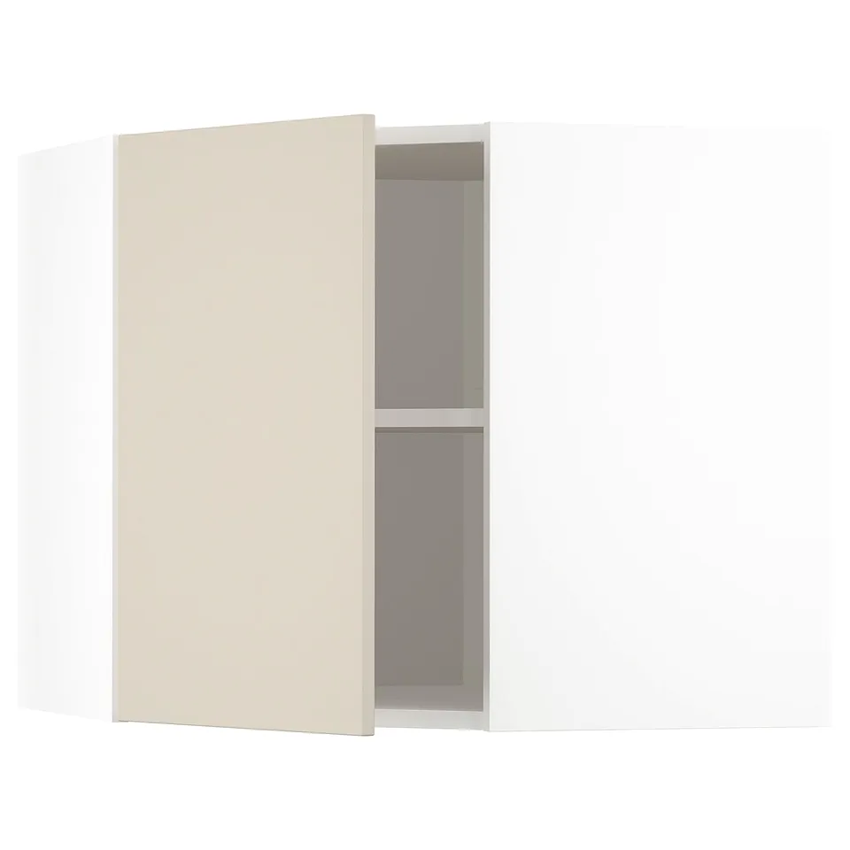 Beige METOD kitchen cabinet, minimalist design. Square shape with adjustable shelves. Modern, smooth finish.