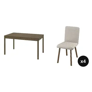 TONSTAD set: dining table + chair x4, brown stained oak veneer + Fridtuna light beige/brown oak effect, 140/196x85 cm