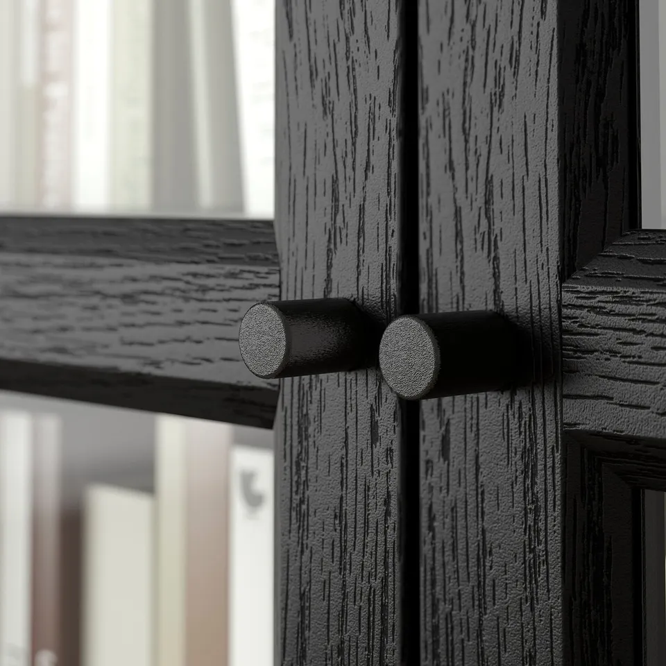 Black wooden structure with rounded metal hooks, showing strong construction and quality finish.