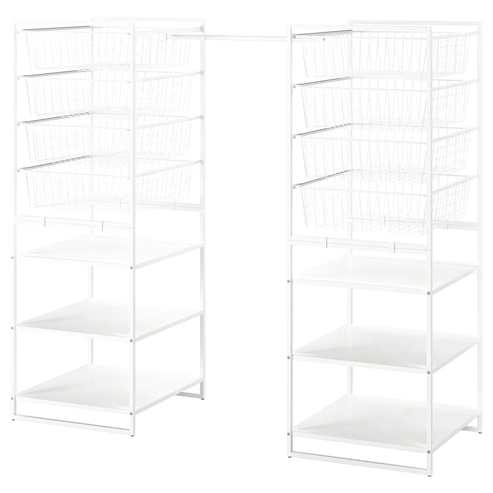 White JONAXEL storage system with shelves and baskets.