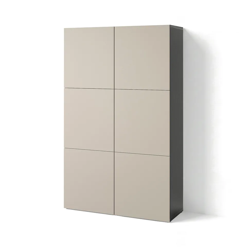 BESTÅ Storage combination with doors, black-brown/Lappviken light grey-beige, 120x42x193 cm