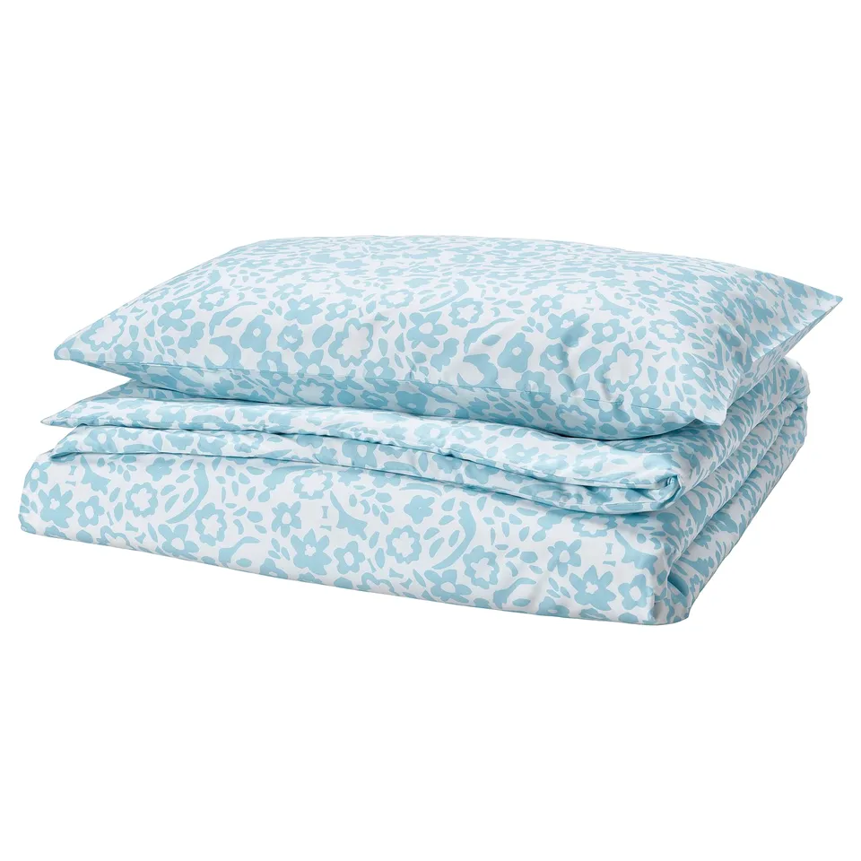Cymbalbloom blue-white floral bedding set, rectangular, soft recycled polyester.