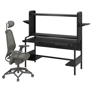 FREDDE / STYRSPEL gaming desk and chair, black/grey, Depth 74 x Height 146 cm
