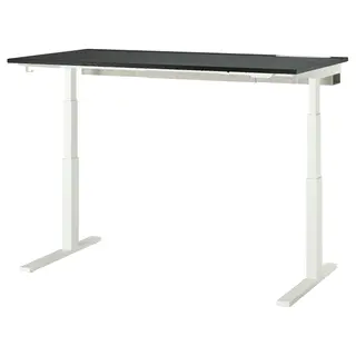 MITTZON desk sit/stand, electric black stained ash veneer/black white, 160x80 cm