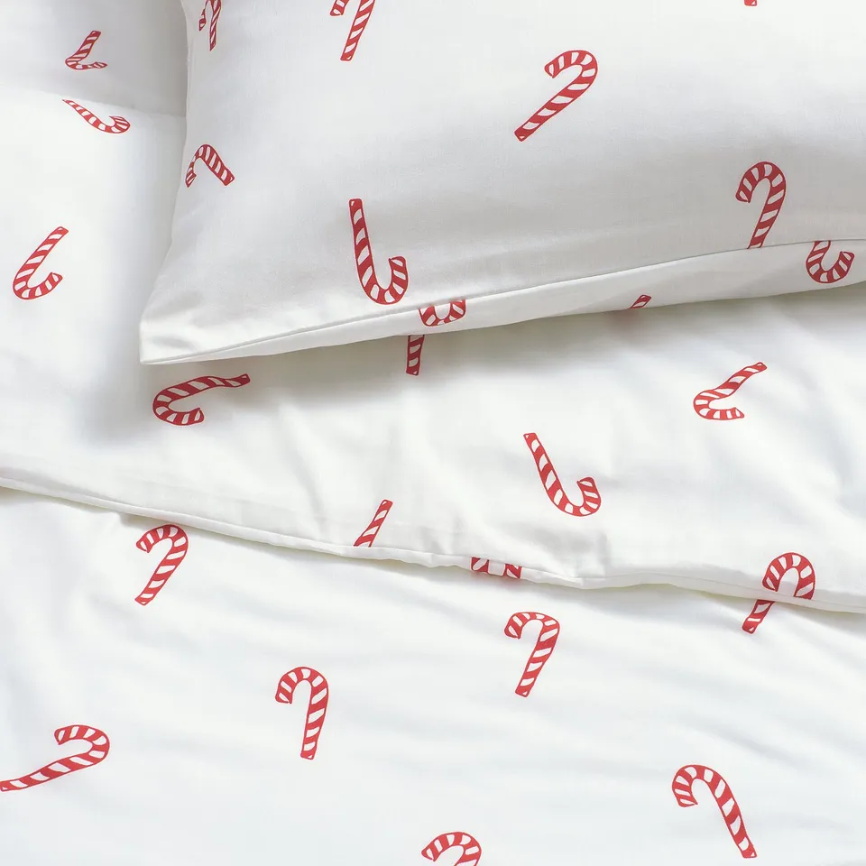 LÖVSÅNGARE Duvet cover 1 pillowcase for cot, candy cane pattern, 110x125/35x55 cm